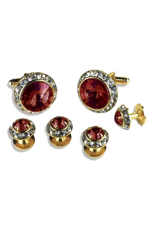 Ruby Crystal Rhinestones Border Studs and Cufflinks Set by Classix