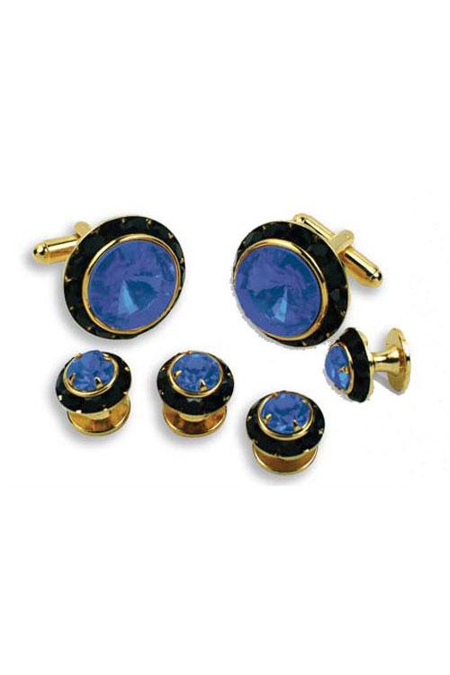 Sapphire Crystal Black Rhinestones Border Studs and Cufflinks Set by Classix
