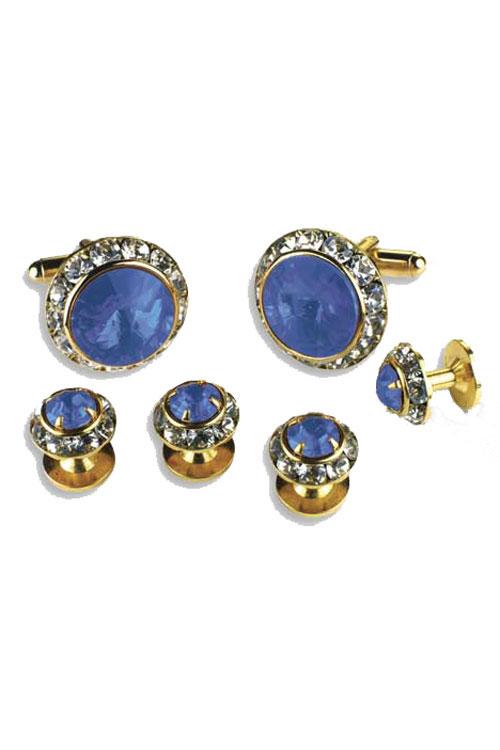 Sapphire Crystal Rhinestones Border Studs and Cufflinks Set by Classix