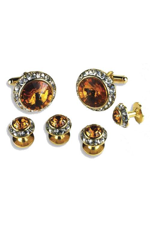 Topaz Crystal Rhinestones Border Studs and Cufflinks Set by Classix