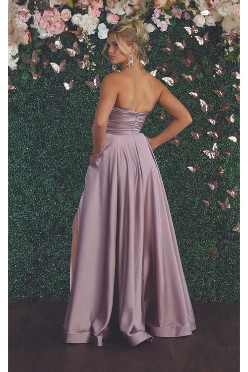 May Queen MQ1846 Strapless A-Line Classy Bridesmaid Satin Dress