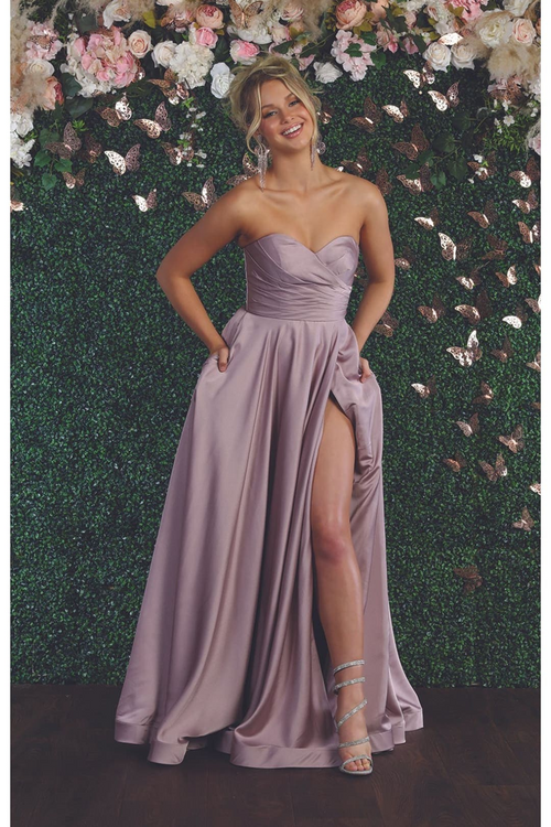 May Queen MQ1846 Strapless A-Line Classy Bridesmaid Satin Dress
