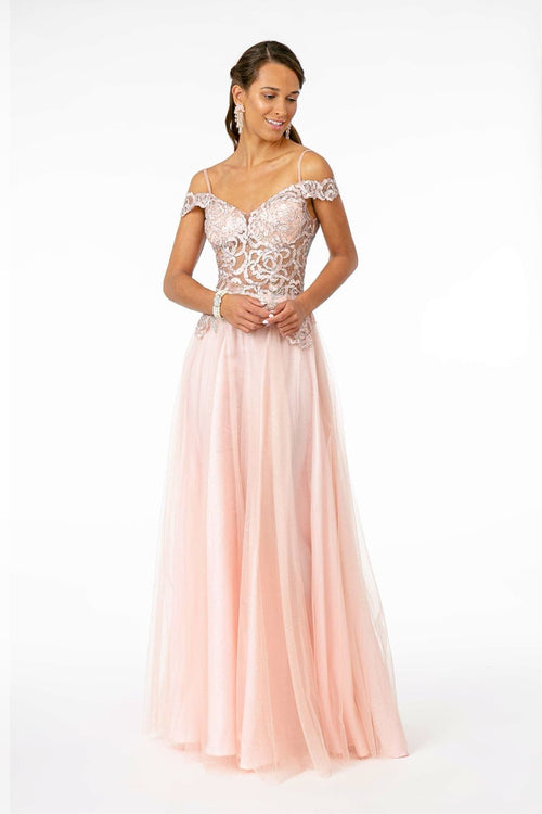 Cold Shoulder Mesh Evening Gown by Elizabeth KGL2953