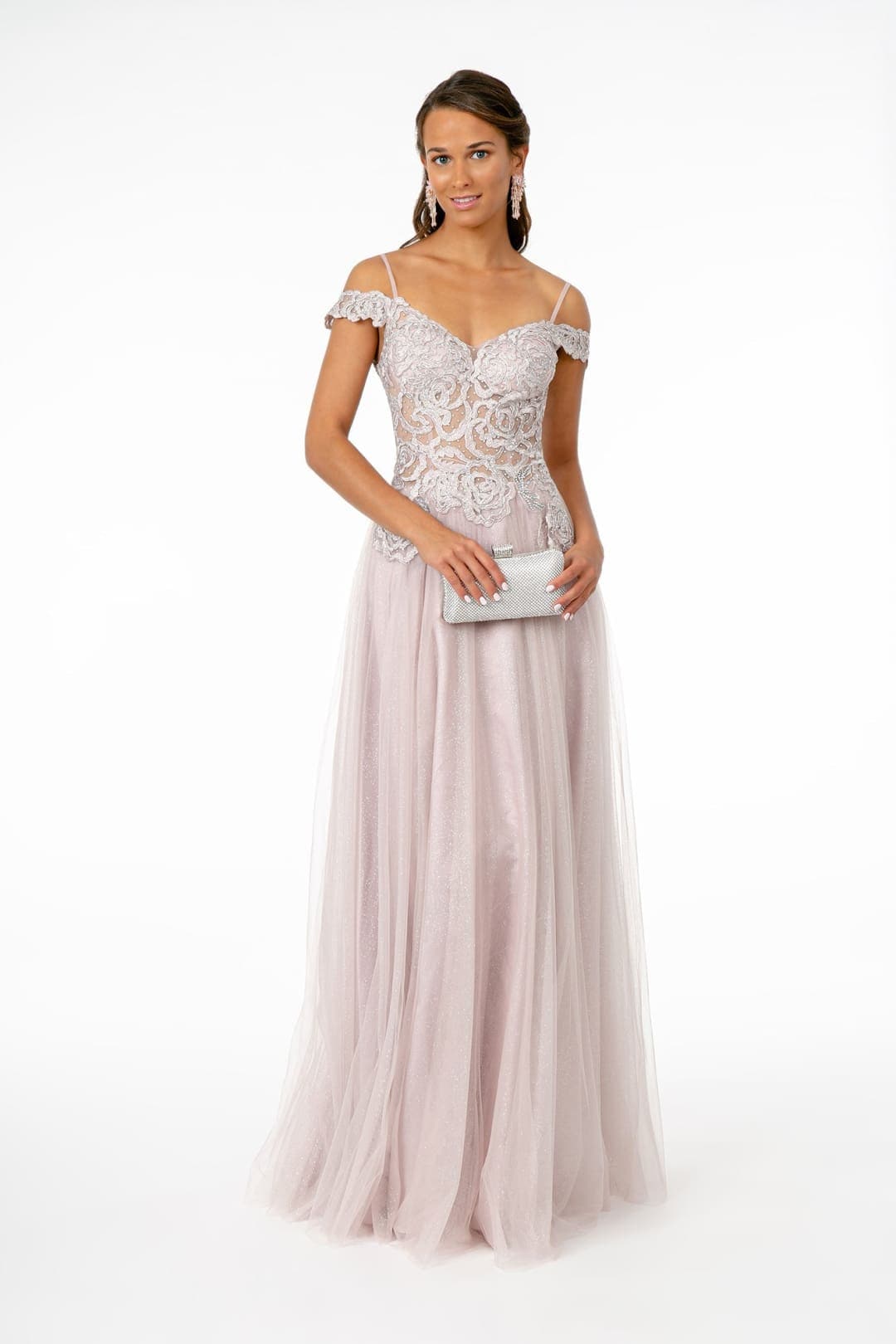 Cold Shoulder Mesh Evening Gown by Elizabeth KGL2953