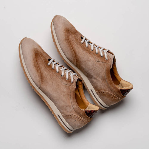 Zelli Costa Burnished Suede and Crocodile Sneakers in Brown