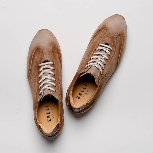 Zelli Costa Burnished Suede and Crocodile Sneakers in Brown