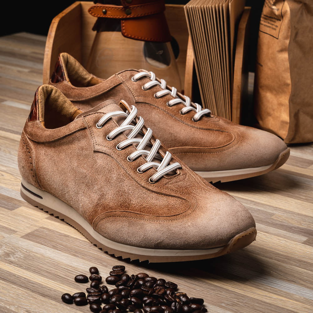 Zelli Costa Burnished Suede and Crocodile Sneakers in Brown
