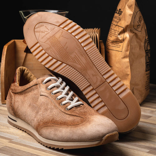 Zelli Costa Burnished Suede and Crocodile Sneakers in Brown