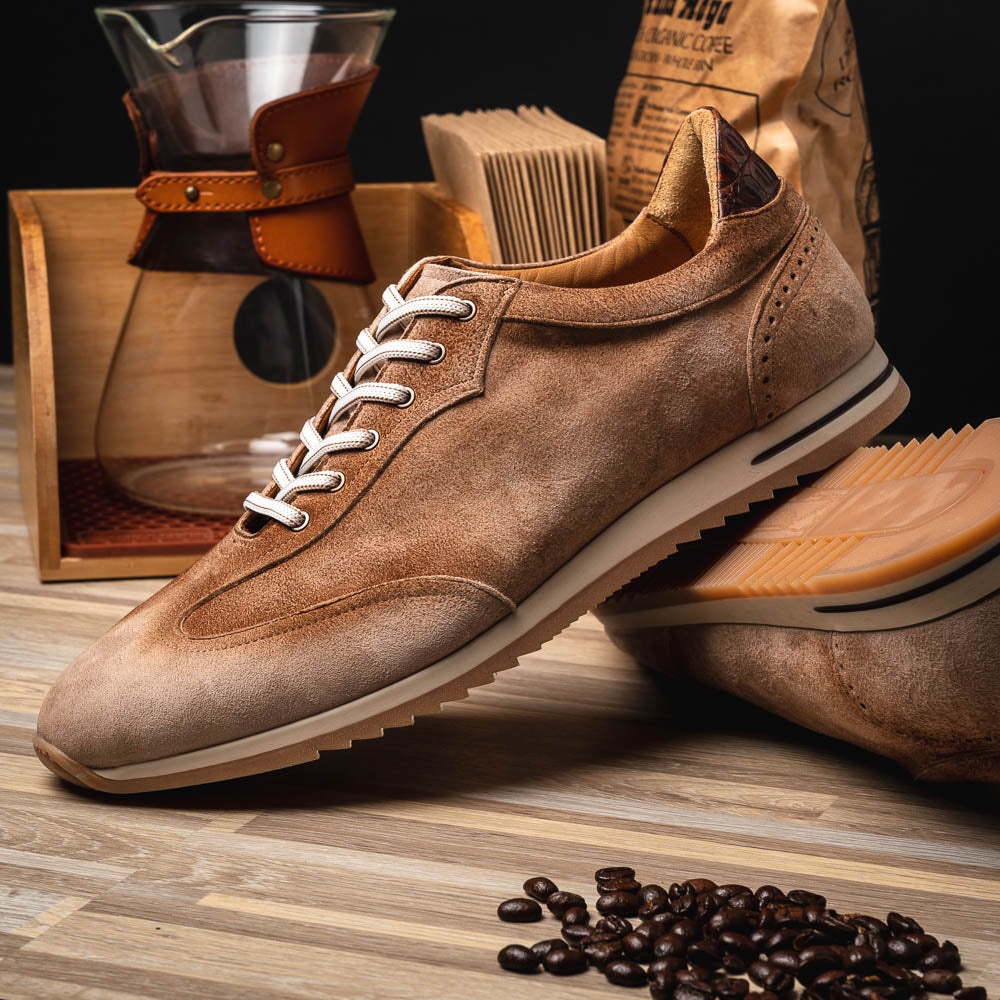 Zelli Costa Burnished Suede and Crocodile Sneakers in Brown