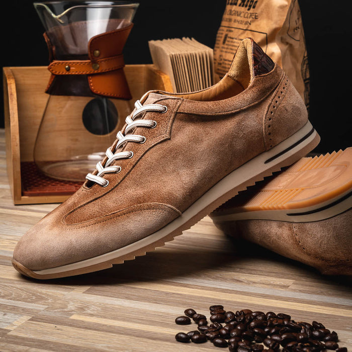 Zelli Costa Burnished Suede and Crocodile Sneakers in Brown