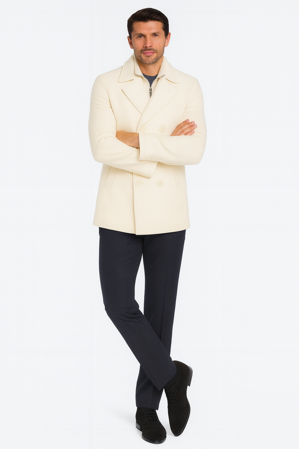 Cream Color Pea Coat - Ivory Double Breasted Wool Coat - Off White Car Coats