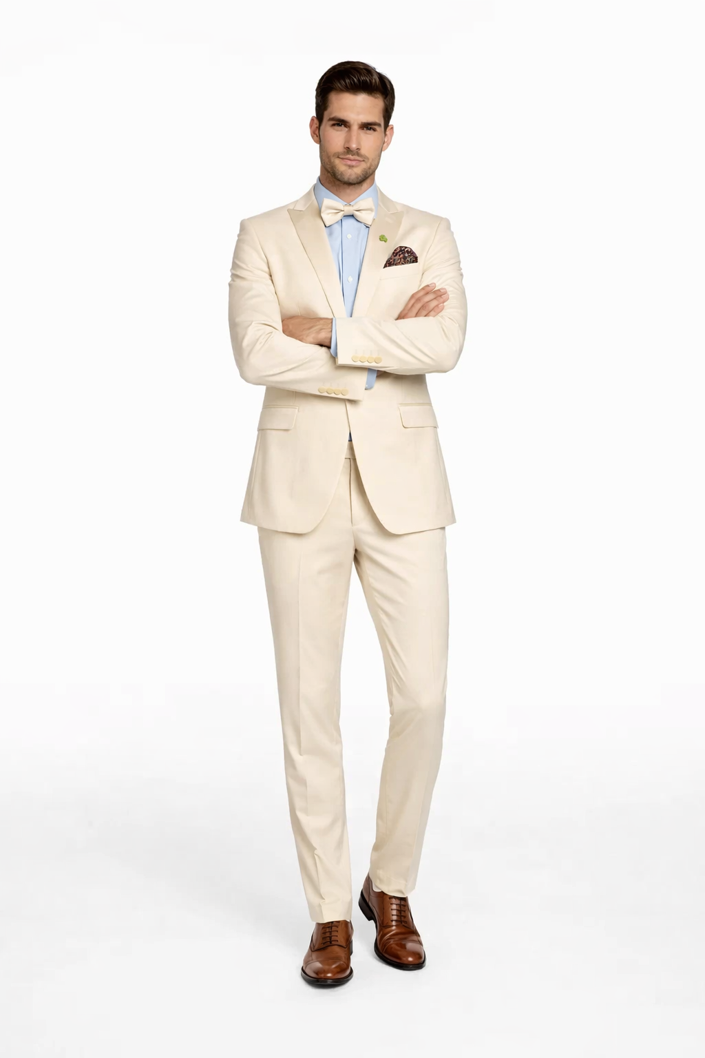 Cream Tuxedo Suit for Men - One Button Satin Lapel Formal Suit - Champagne Color Light Tan Tuxedo USA Men's Outlet