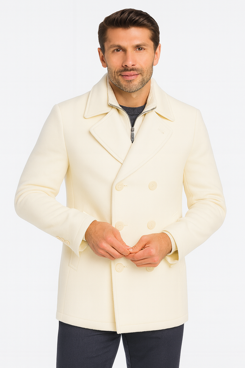 Cream Color Pea Coat - Ivory Double Breasted Wool Coat - Off White Car Coats