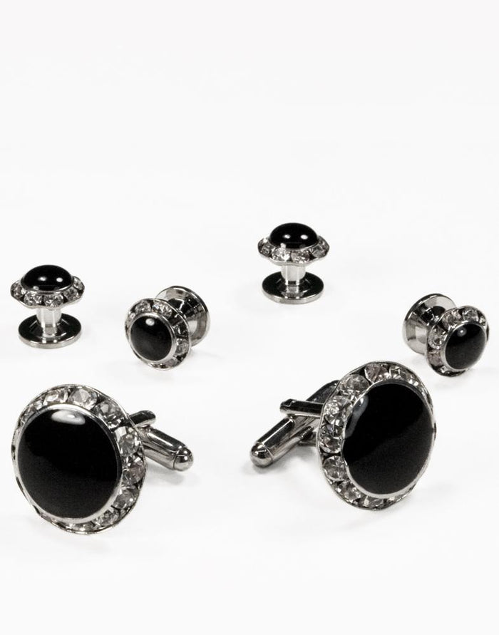 Black Circular Enamel with Rhinestones Silver Edge Studs Cristoforo Cardi