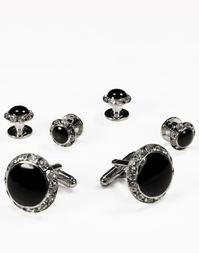Black Circular Enamel with Rhinestones Silver Edge Studs Cristoforo Cardi