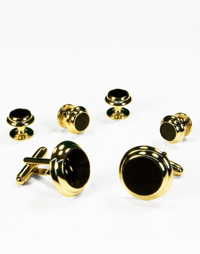 Black Circular Onyx with Gold Double Edge Concentric Circles Studs by Cristoforo Cardi