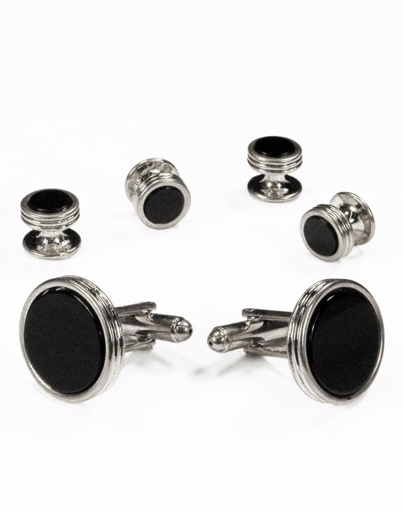 Black Circular Onyx with Silver Concentric Circles Studs by Cristoforo Cardi