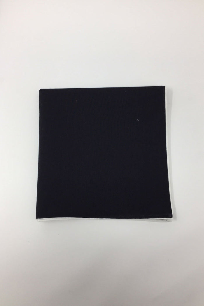 Black Cotton with White Border Pocket Square by Cristoforo Cardi