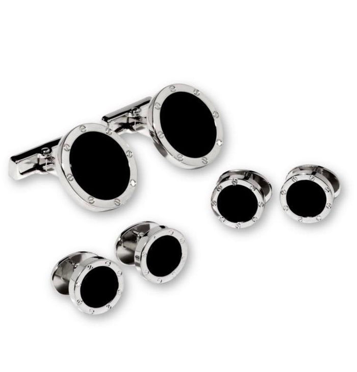 Black Onyx in Silver Screwhead Setting Studs & Cufflinks Set Cristoforo Cardi