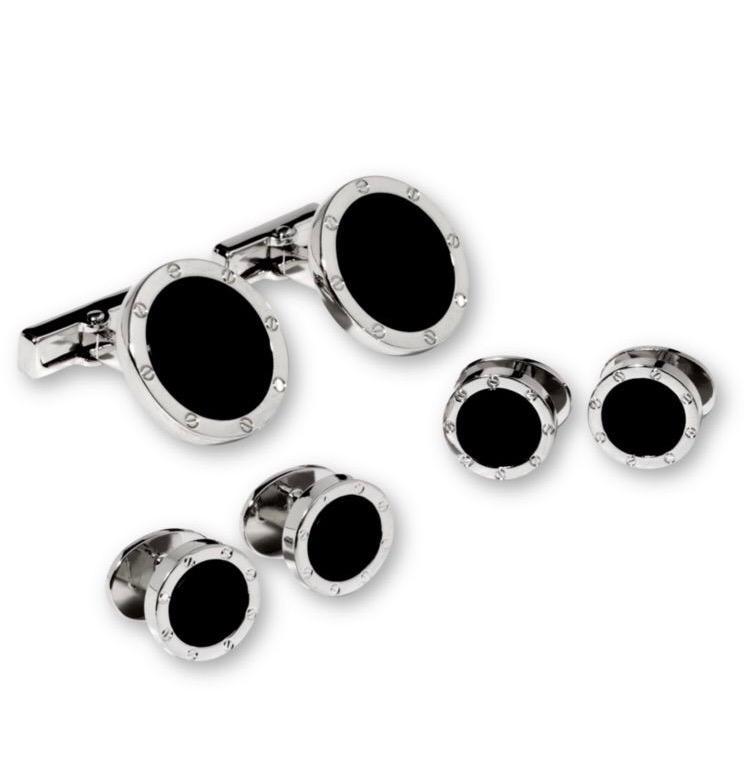 Black Onyx in Silver Screwhead Setting Studs & Cufflinks Set Cristoforo Cardi