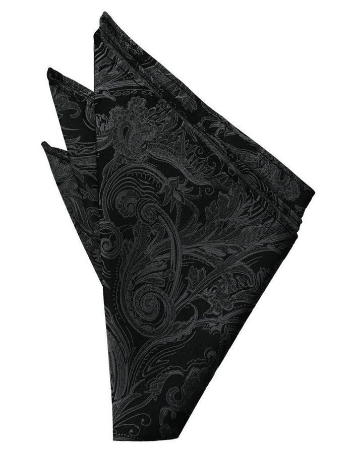 Black Paisley Silk Pocket Square by Cristoforo Cardi