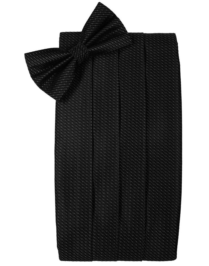 Black Silk Weave Cummerbund & Bow Tie Set by Cristoforo Cardi