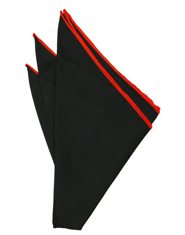 Black Silk with Red Hand Rolled Trim Pocket Square by Cristoforo Cardi
