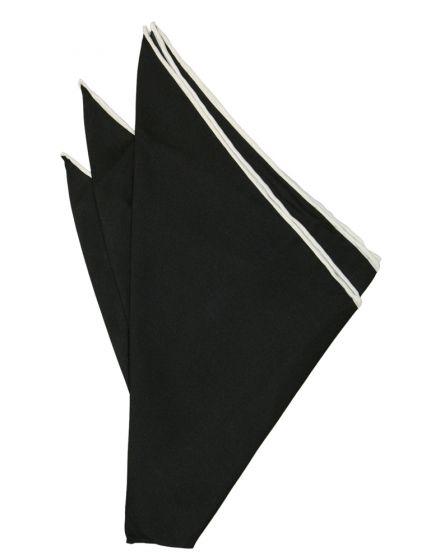 Black Silk with White Hand Rolled Trim Pocket Square by Cristoforo Cardi