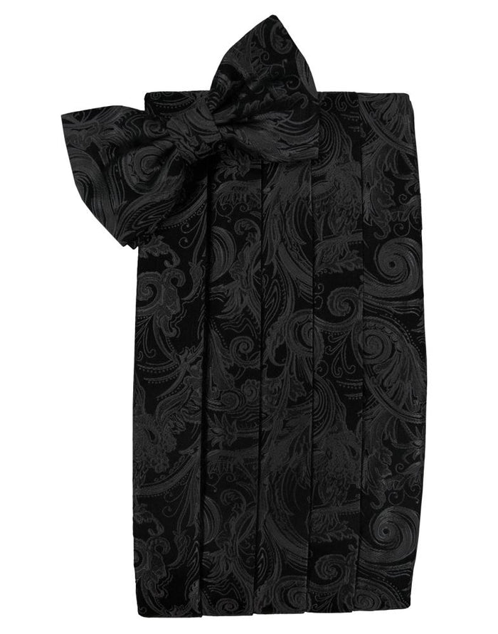 Black Paisley Silk Cummerbund & Bow Tie Set by Cristoforo Cardi
