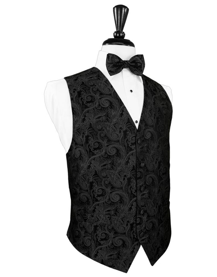 Black Paisley Silk Tuxedo Vest by Cristoforo Cardi