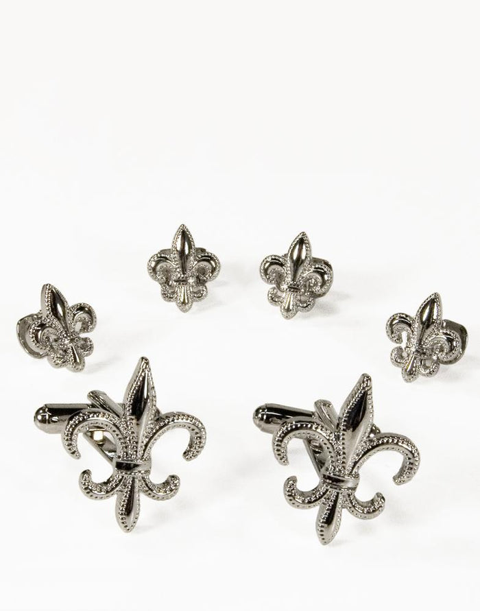 Fleur de Lis Silver Studs and Cufflinks Set by Cristoforo Cardi