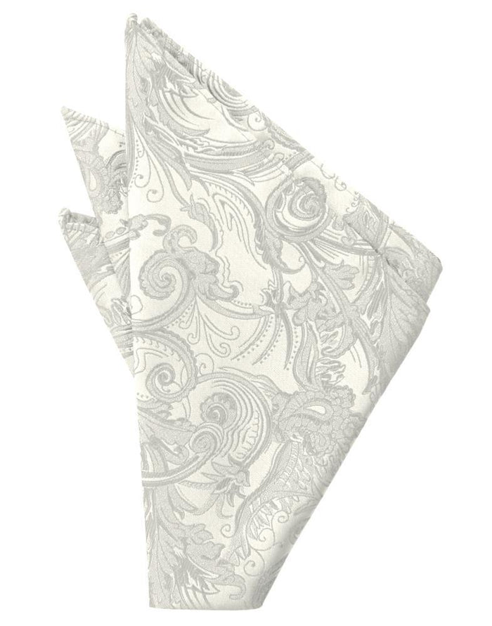Ivory Paisley Silk Pocket Square by Cristoforo Cardi