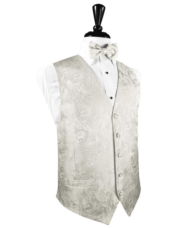 Ivory Tapestry Silk Tuxedo Vest by Cristoforo Cardi