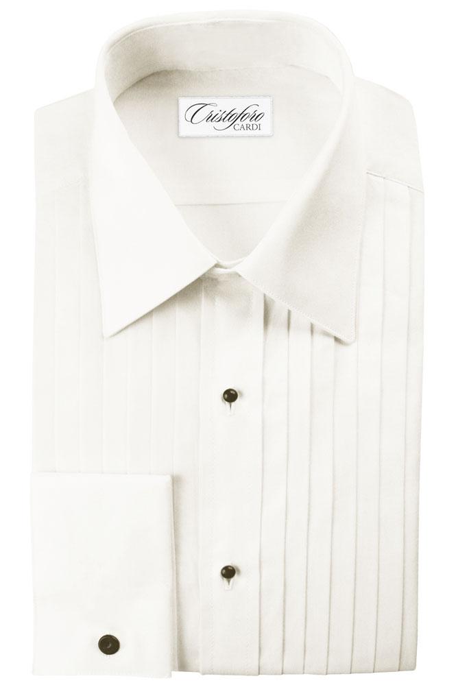 Milan Ivory Pleated Laydown Tuxedo Shirt by Cristoforo Cardi