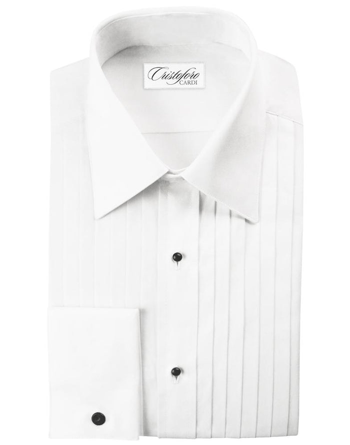 Milan White Pleated Laydown Tuxedo Shirt by Cristoforo Cardi