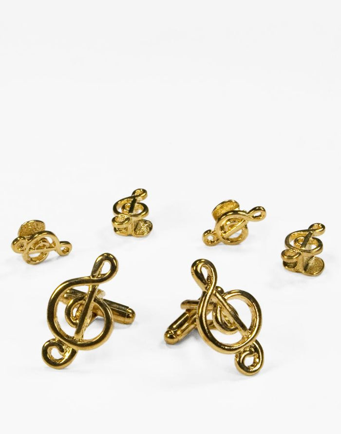 Musical G Clef Gold Studs and Cufflinks Set by Cristoforo Cardi