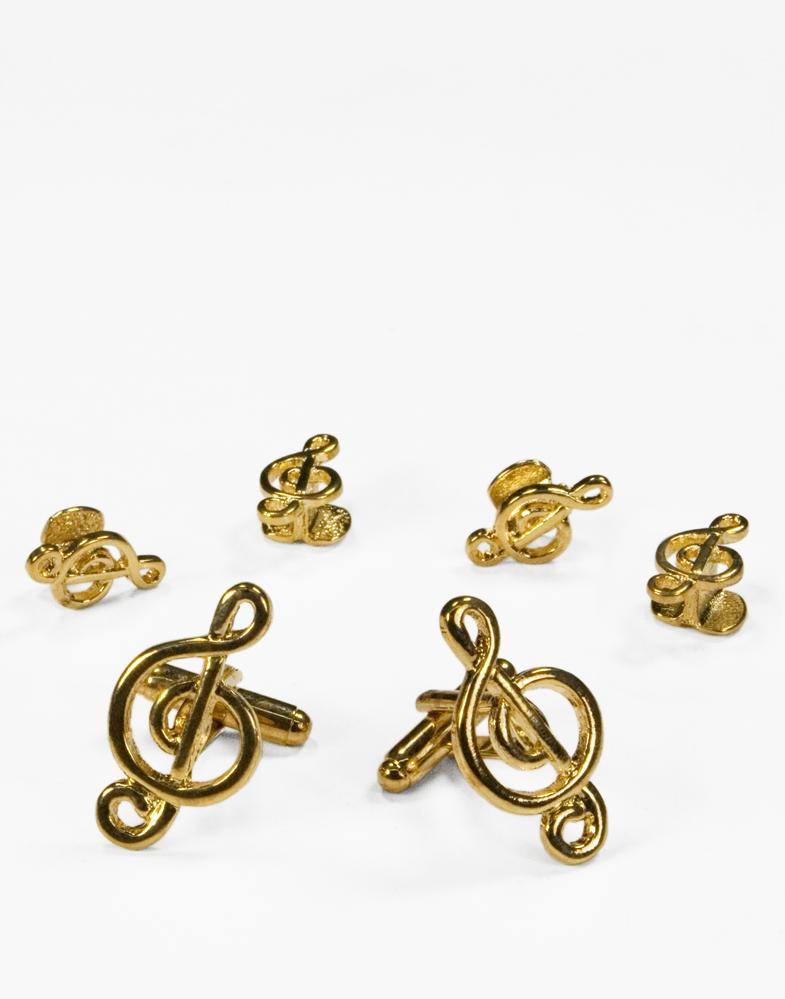 Musical G Clef Gold Studs and Cufflinks Set by Cristoforo Cardi