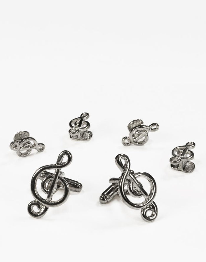 Musical G Clef Silver Studs and Cufflinks Set Cristoforo Cardi