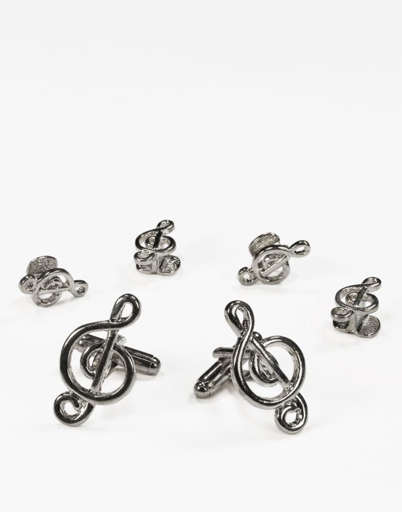 Musical G Clef Silver Studs and Cufflinks Set Cristoforo Cardi