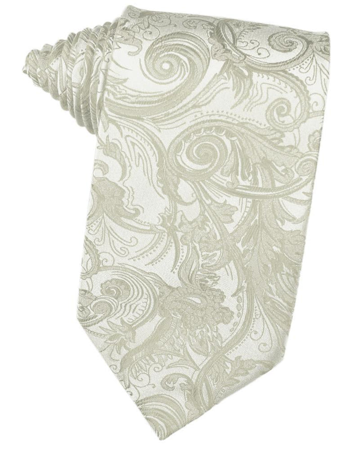 Platinum Paisley Silk Necktie by Cristoforo Cardi