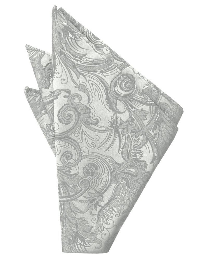 Platinum Paisley Silk Pocket Square by Cristoforo Cardi