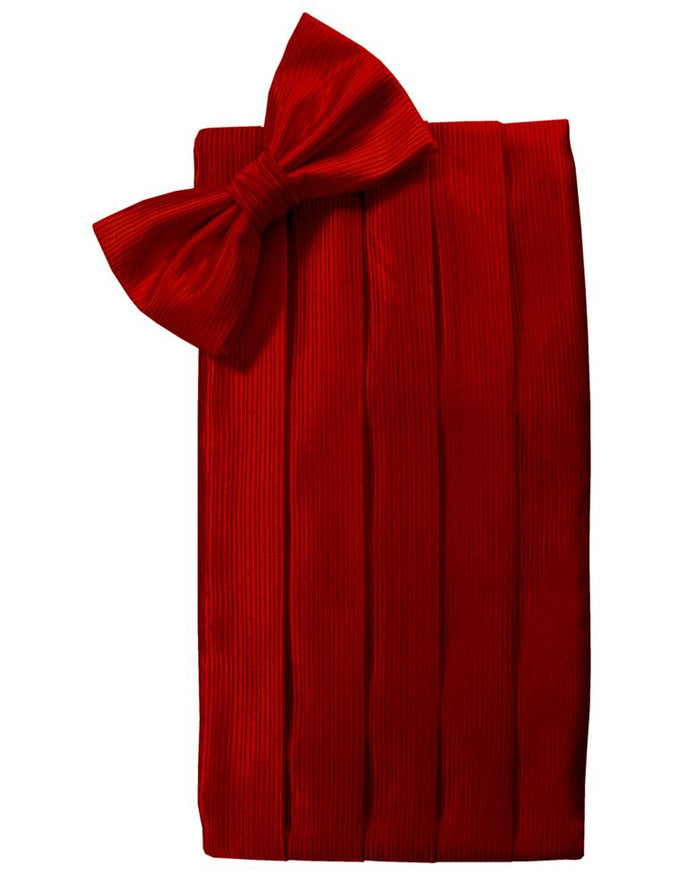 Red Faille Silk Cummerbund & Bow Tie Set by Cristoforo Cardi