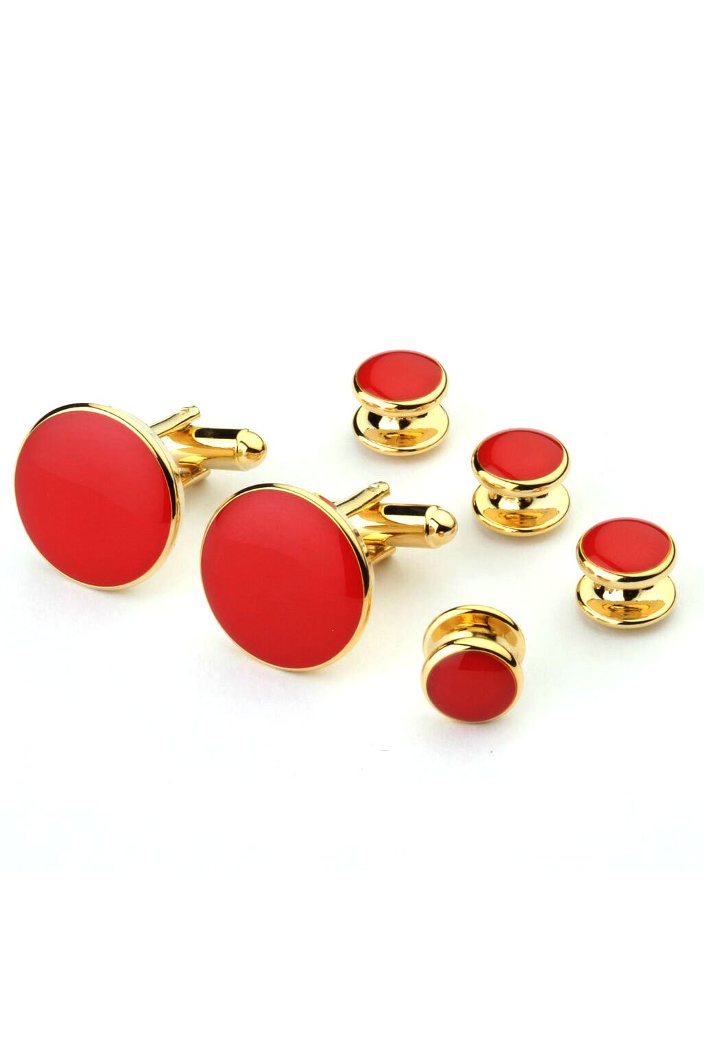 Red with Gold Trim Studs and Cufflinks Set by Cristoforo Cardi