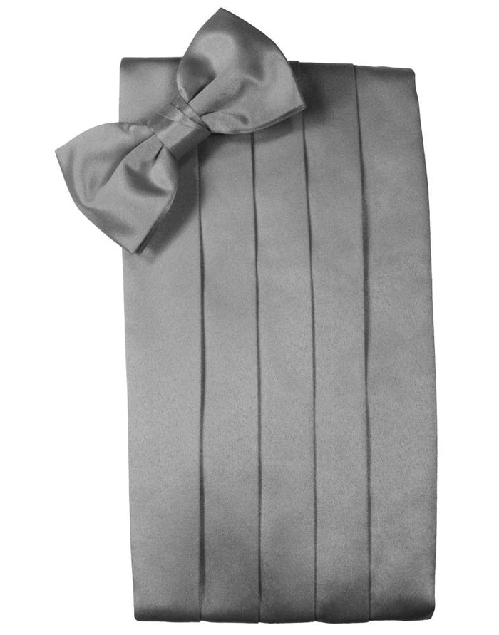 Silver Noble Silk Cummerbund & Bow Tie Set by Cristoforo Cardi
