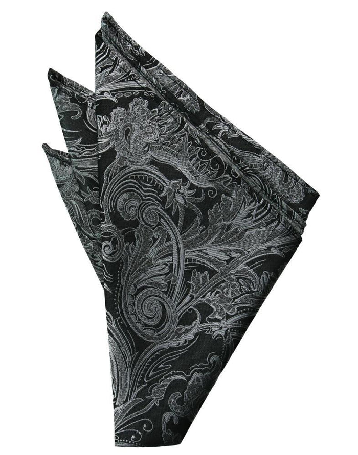 Silver Paisley Silk Pocket Square by Cristoforo Cardi