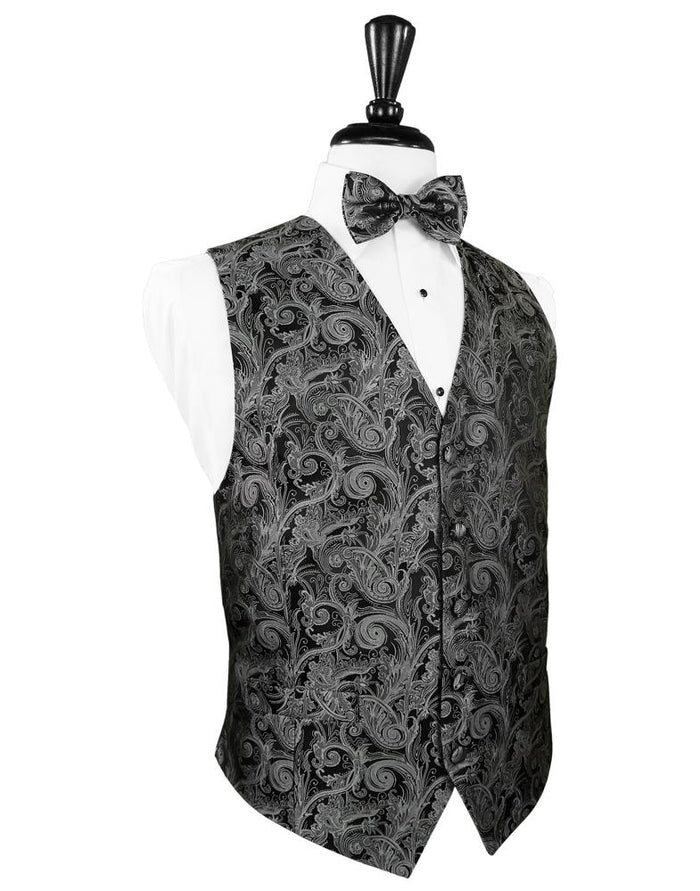 Silver Tapestry Silk Tuxedo Vest by Cristoforo Cardi