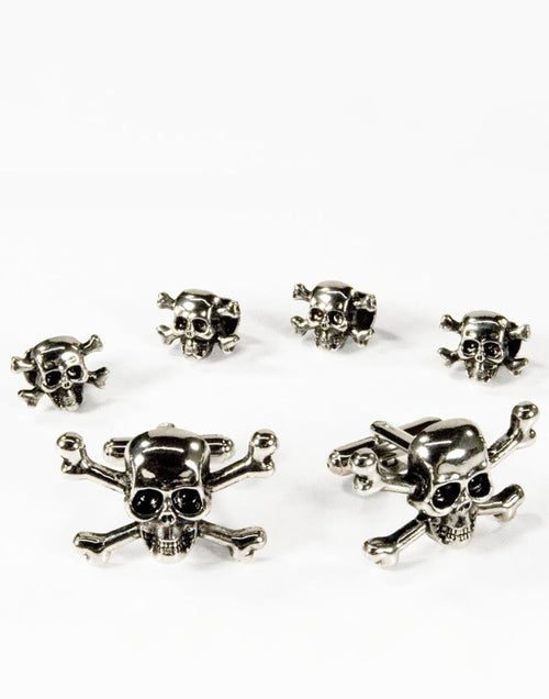 Skull & Crossbones Silver Studs and Cufflinks Set by Cristoforo Cardi