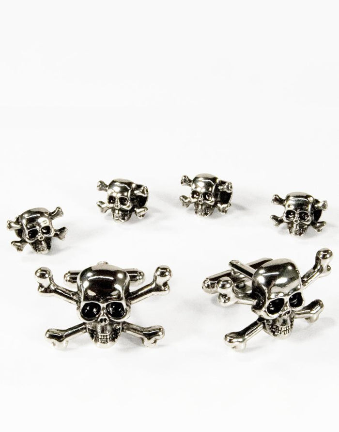 Skull & Crossbones Silver Studs and Cufflinks Set by Cristoforo Cardi