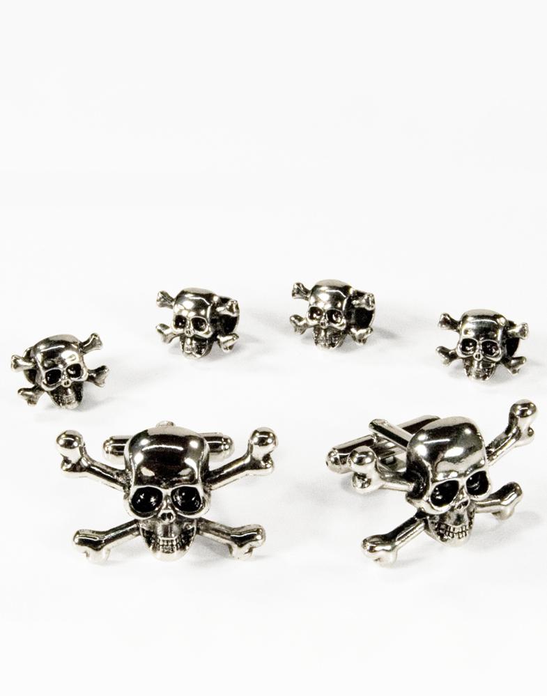 Skull & Crossbones Silver Studs and Cufflinks Set by Cristoforo Cardi