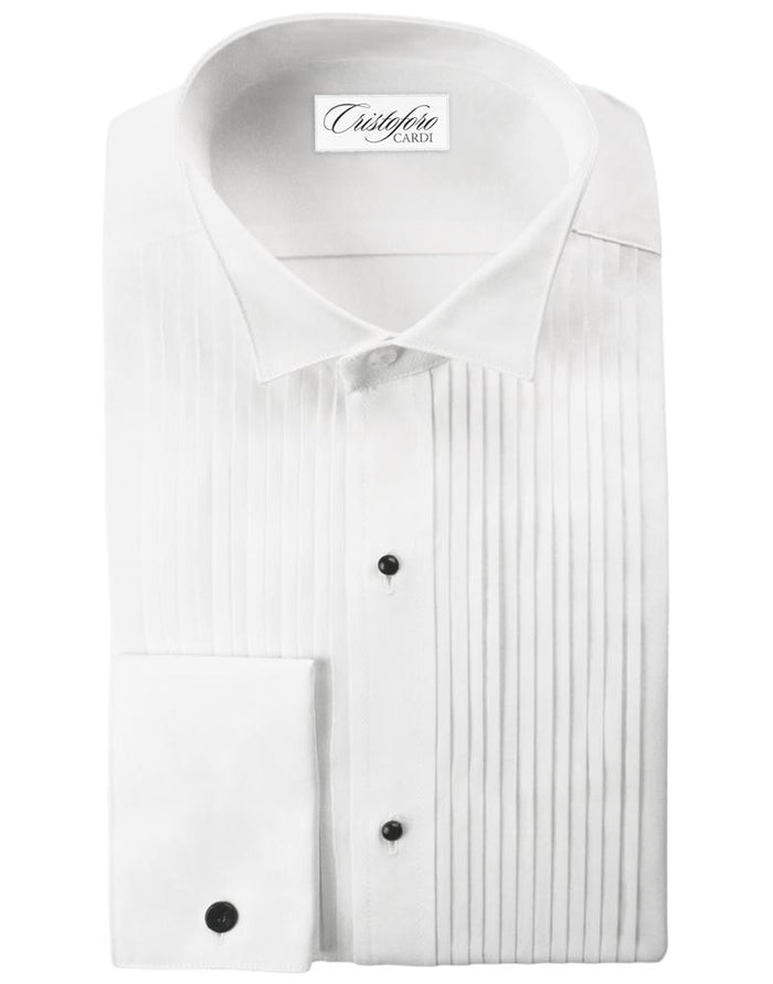 Verona White Pleated Wingtip Tuxedo Shirt by Cristoforo Cardi